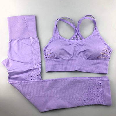 Women Sportswear Leggings and Strappy Sports Bra 2 Pcs Sports Suits