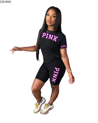 Women Matching Set Pink Letter Print