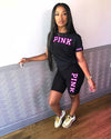 Women Matching Set Pink Letter Print