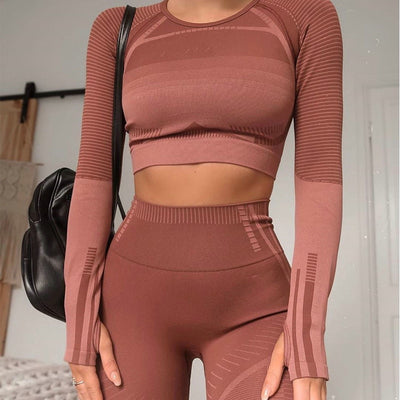 2 Piece Women Long Sleeve and High Waist Yoga Pants