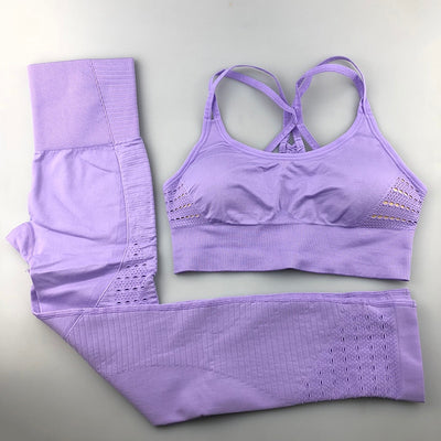 Women Sportswear Leggings and Strappy Sports Bra 2 Pcs Sports Suits